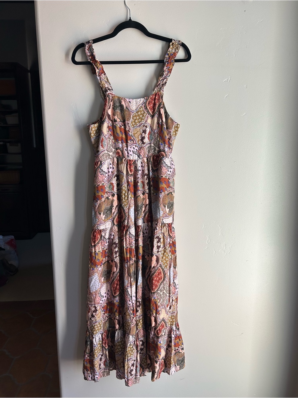 Dex Paisley Medallion Boho Patchwork Midi Dress Smocked Back Cottagecore M - Picture 3 of 6